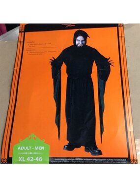 La Muerte Adult Mens Hooded Black Robe Costume With Belt Size XL 42-46